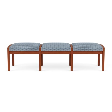 Lesro Lenox Wood 3 Seat Bench Wood Frame, Cherry, RS Rain Song Upholstery LW3001